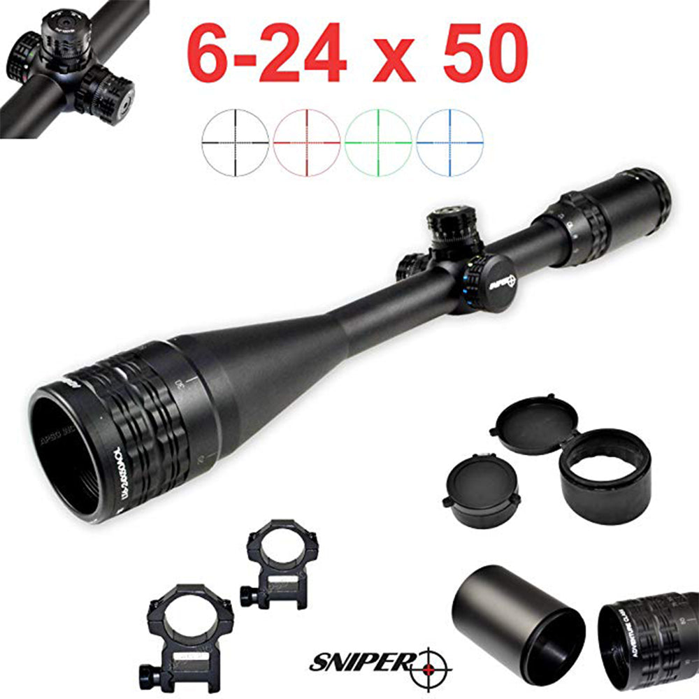 Sniper 6-24x50 AOE Illuminated Rifle Hunting Sniper Scope, Gun