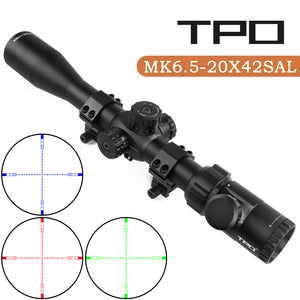 MK 6.5-20x42 SAL Rifle Scope, Glass Etched Red/Green Illuminated Reticle with Heavy Duty Scope Rings and Lens Covers