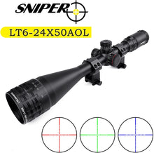 Load image into Gallery viewer, Sniper 6-24x50mm Scope W Front AO Adjustment. Red/Blue/Green mil-dot Reticle