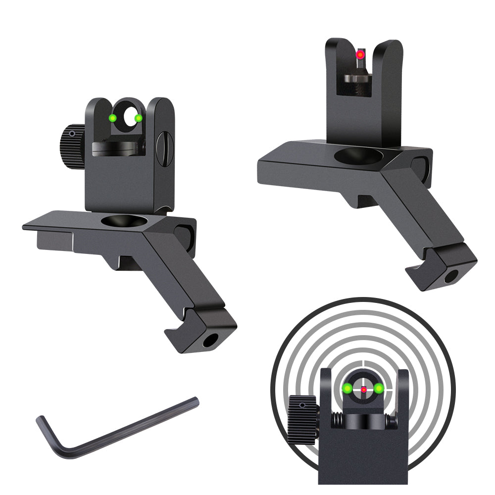 Fiber Optic Flip-up Front & Rear Combo Iron Sights 45 Degree Back up Sight Set Compatible with 20mm Picatinny & Weaver Rail, Low Profile, Rapid Transition