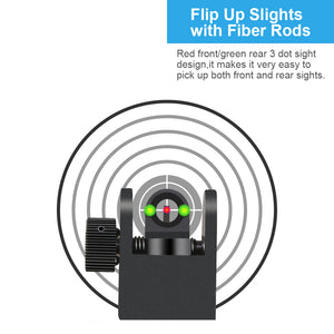 Fiber Optic Flip-up Front & Rear Combo Iron Sights 45 Degree Back up Sight Set Compatible with 20mm Picatinny & Weaver Rail, Low Profile, Rapid Transition