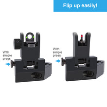 Load image into Gallery viewer, Fiber Optic Flip-up Front &amp; Rear Combo Iron Sights 45 Degree Back up Sight Set Compatible with 20mm Picatinny &amp; Weaver Rail, Low Profile, Rapid Transition